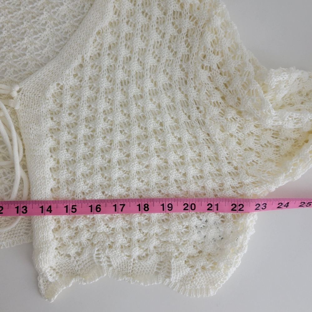 New Crochet Open Knit Tie Front Long Flare Sleeve Cropped Cardigan Unbranded - Picture 9 of 10